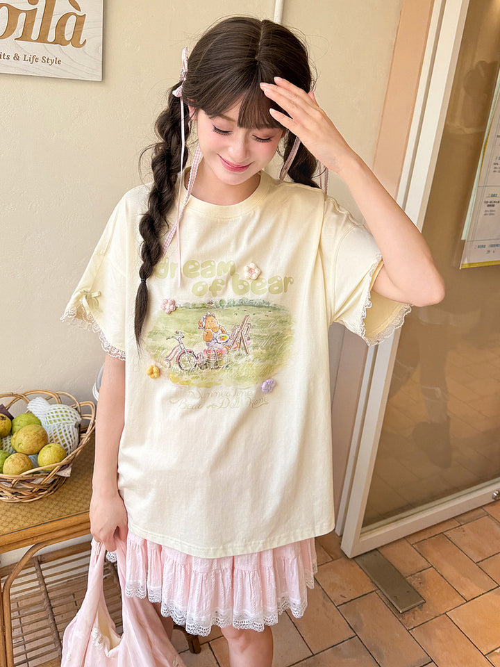 Kawaii Bear Picnic Graphic T-Shirt