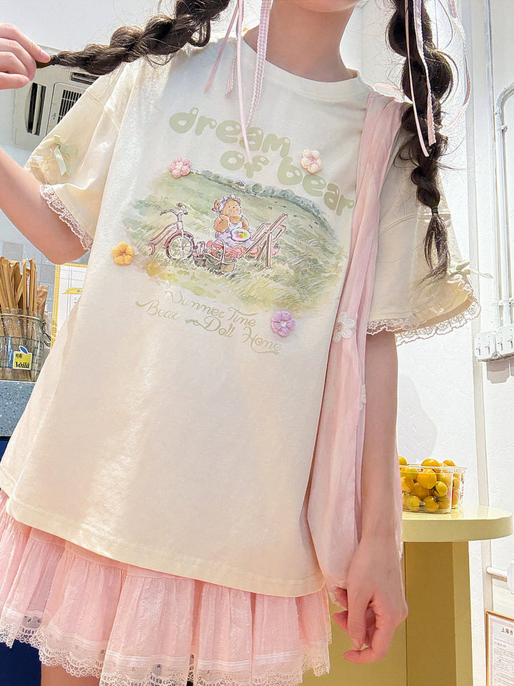 Kawaii Bear Picnic Graphic T-Shirt