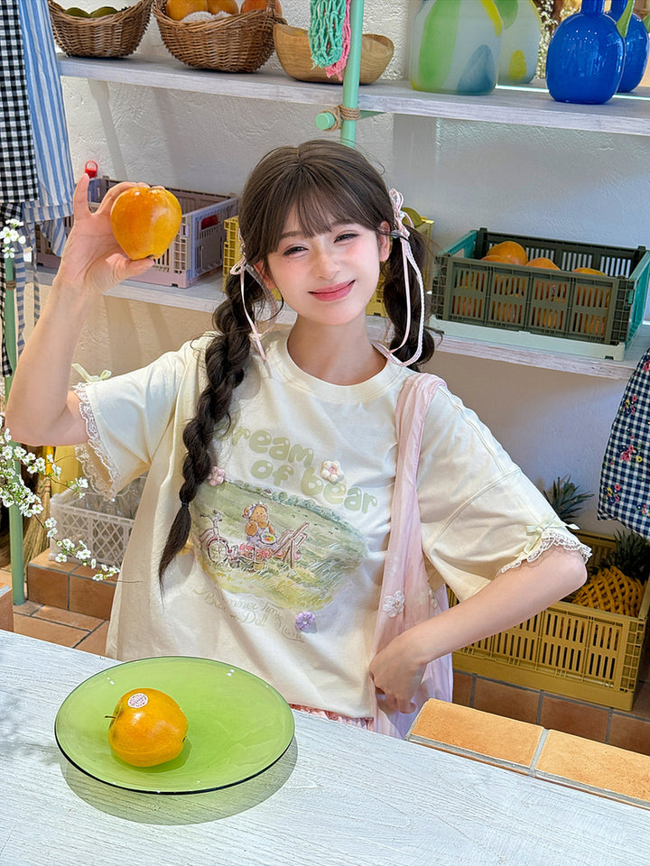 Kawaii Bear Picnic Graphic T-Shirt