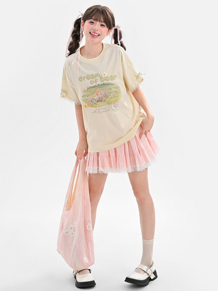 Kawaii Bear Picnic Graphic T-Shirt