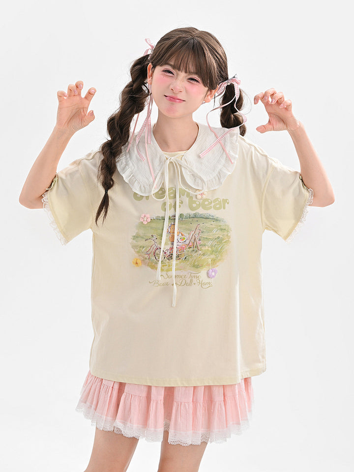 Kawaii Bear Picnic Graphic T-Shirt