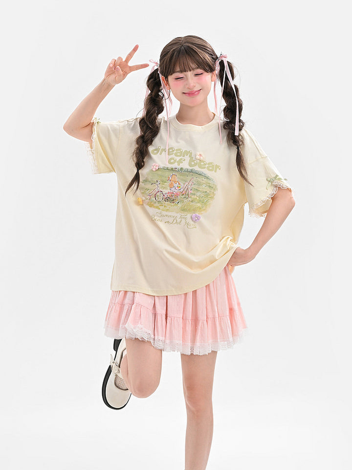 Kawaii Bear Picnic Graphic T-Shirt
