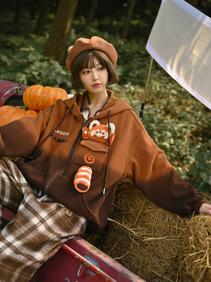 Red Panda Pocket Ombre Zip-Up Hoodie