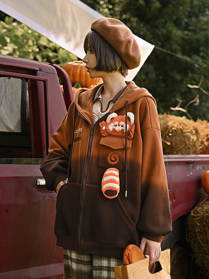Red Panda Pocket Ombre Zip-Up Hoodie