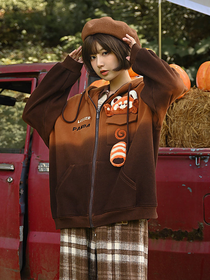 Red Panda Pocket Ombre Zip-Up Hoodie