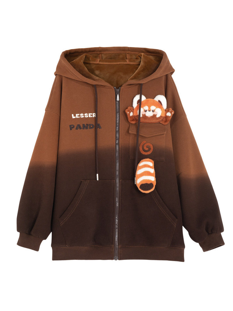Red Panda Pocket Ombre Zip-Up Hoodie