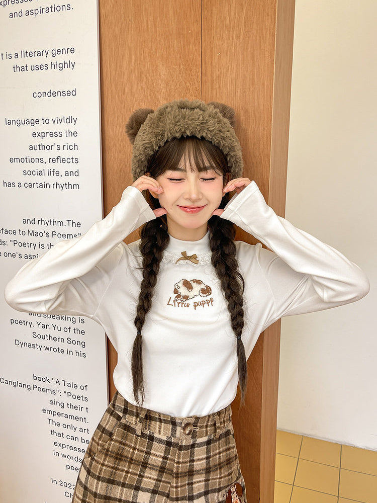 Animal Appliqué Lace Collar T-Shirt