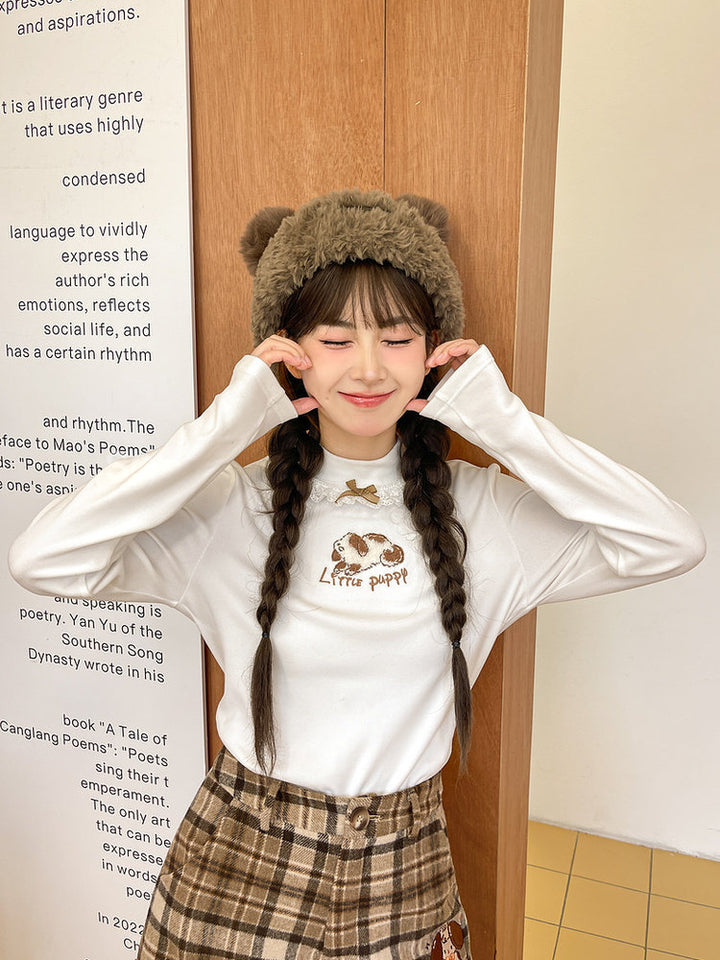 Animal Appliqué Lace Collar T-Shirt