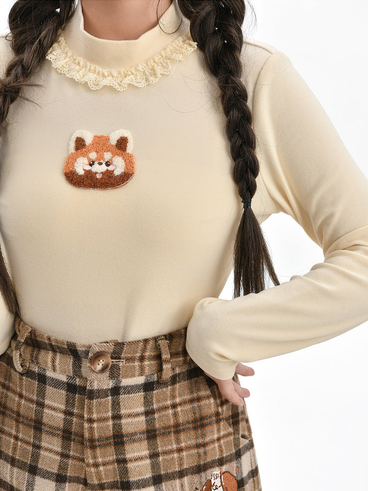Animal Appliqué Lace Collar T-Shirt