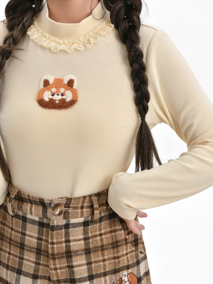 Animal Appliqué Lace Collar T-Shirt