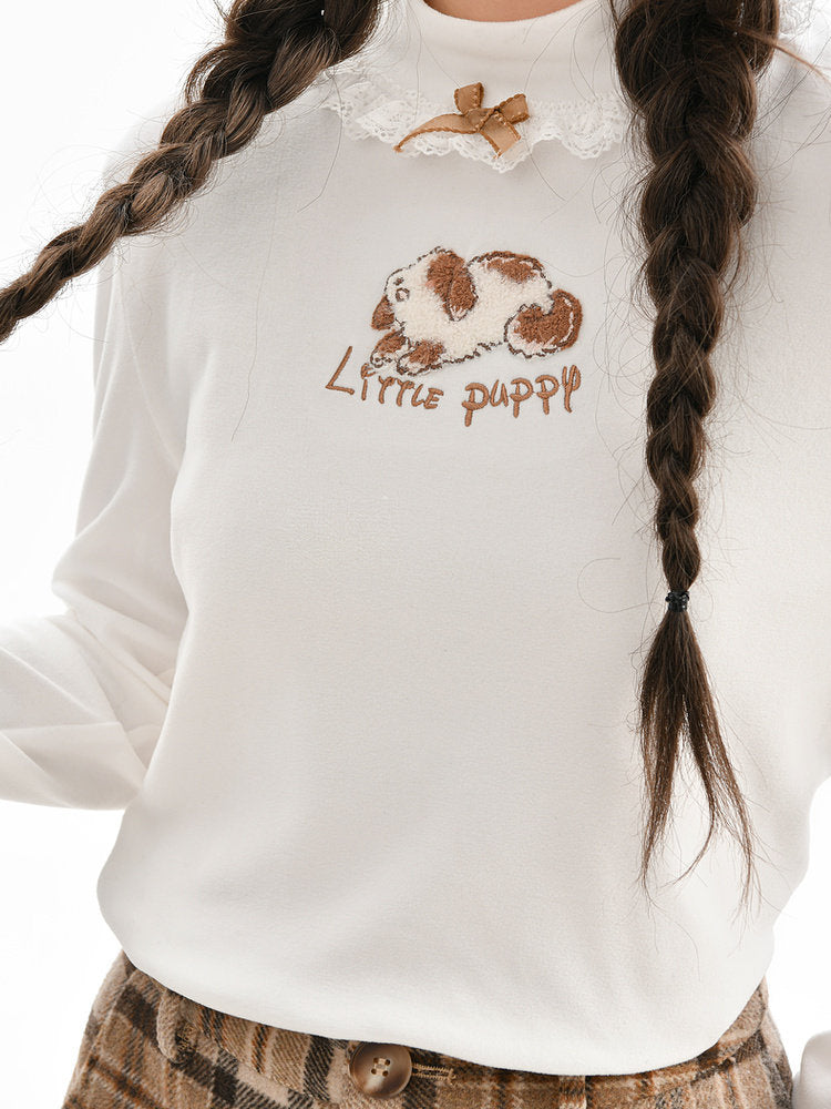 Animal Appliqué Lace Collar T-Shirt