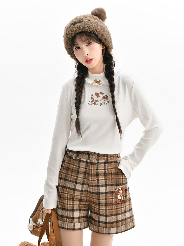 Animal Appliqué Lace Collar T-Shirt