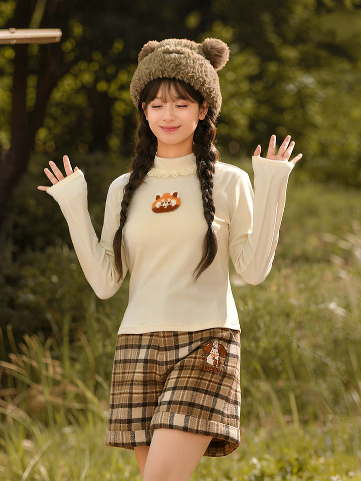 Animal Appliqué Lace Collar T-Shirt