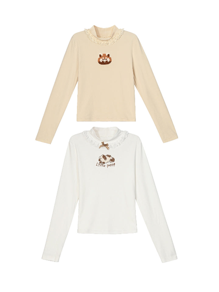 Animal Appliqué Lace Collar T-Shirt