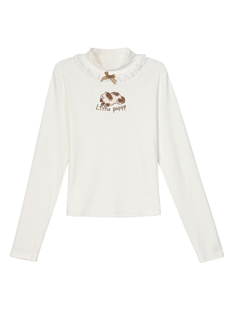 Animal Appliqué Lace Collar T-Shirt