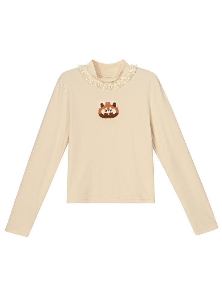Animal Appliqué Lace Collar T-Shirt