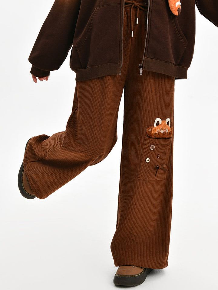 Red Panda Appliqué Wide Leg Pants