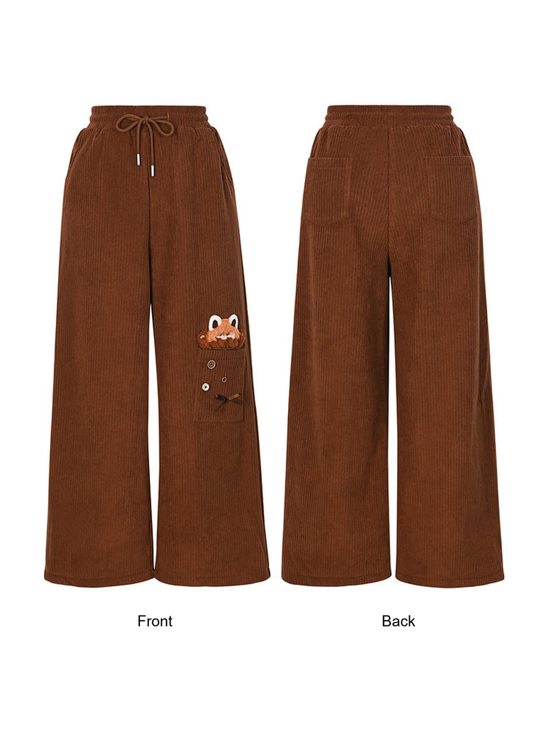Red Panda Appliqué Wide Leg Pants