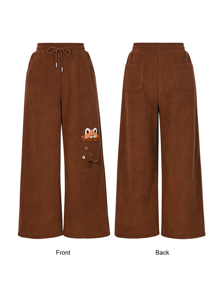 Red Panda Appliqué Wide Leg Pants
