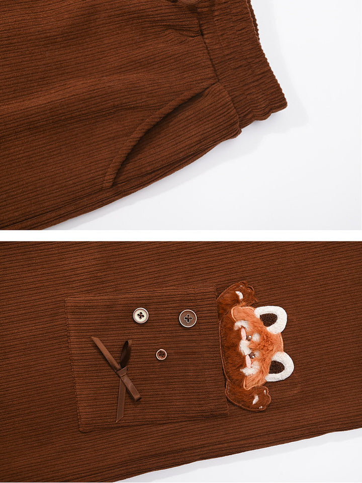 Red Panda Appliqué Wide Leg Pants