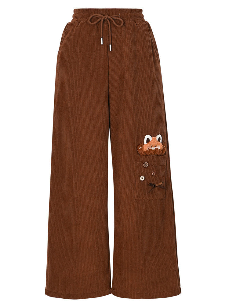 Red Panda Appliqué Wide Leg Pants