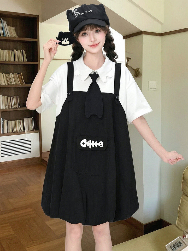 Kawaii Fishbone Pocket Pinafore Dress