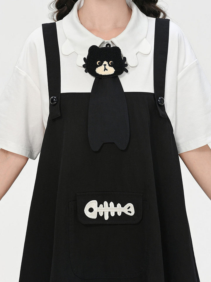 Kawaii Fishbone Pocket Pinafore Dress