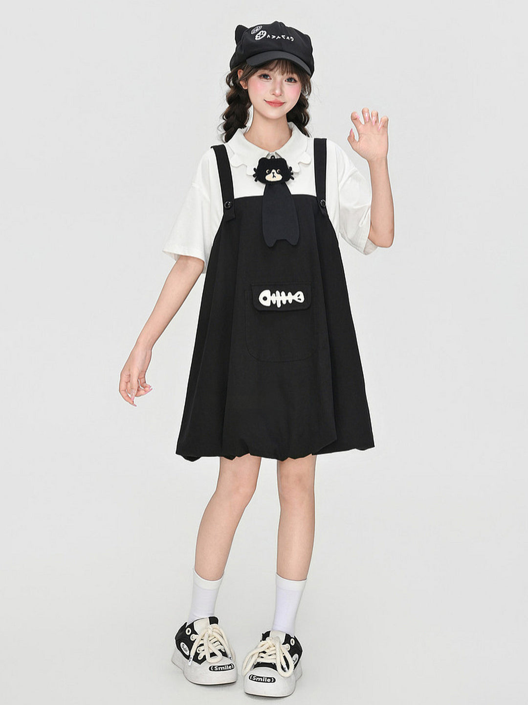 Kawaii Fishbone Pocket Pinafore Dress
