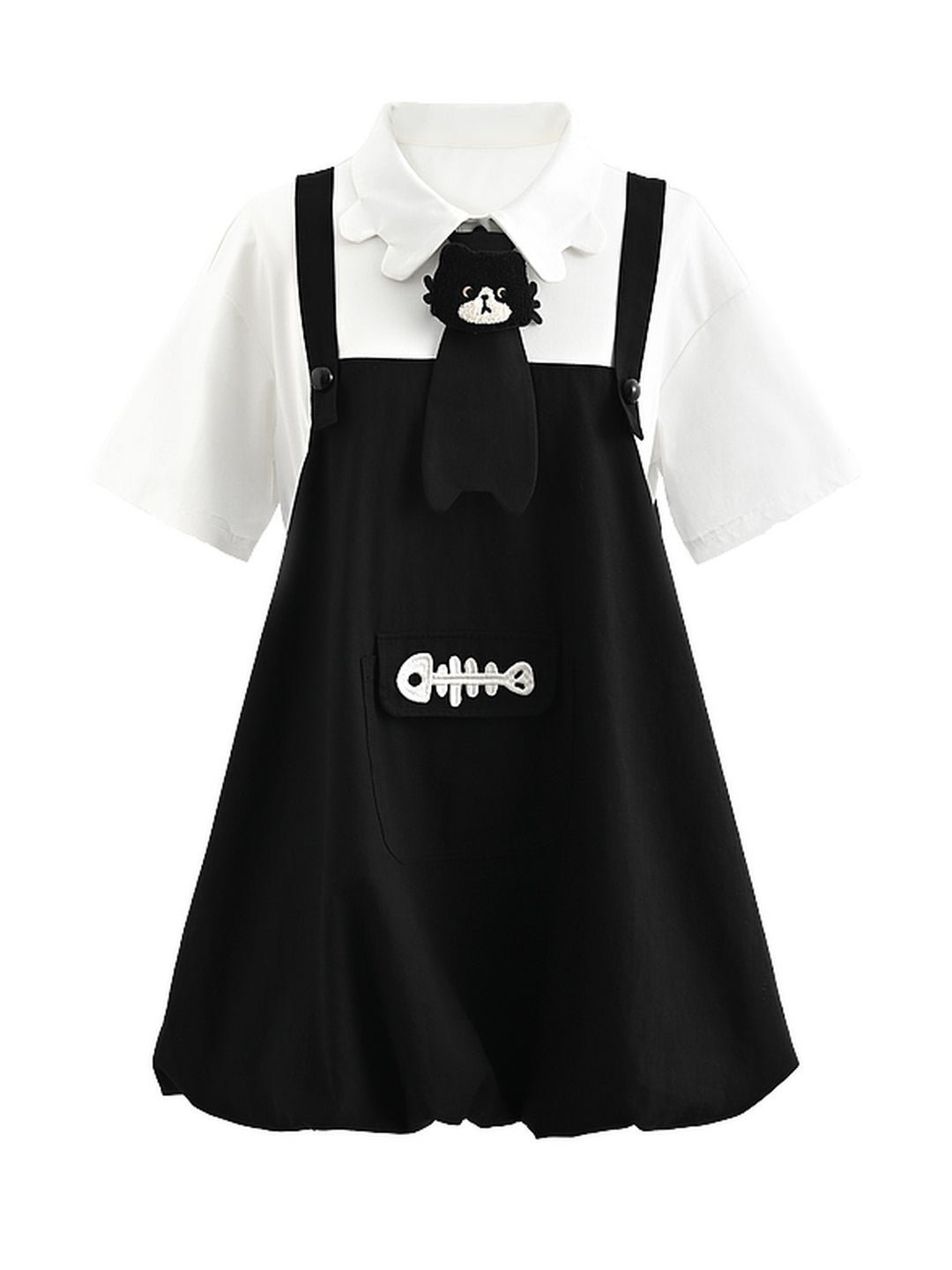 Kawaii Fishbone Pocket Pinafore Dress