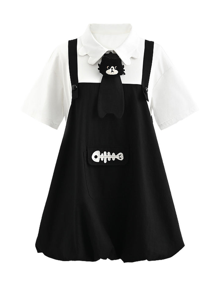 Kawaii Fishbone Pocket Pinafore Dress