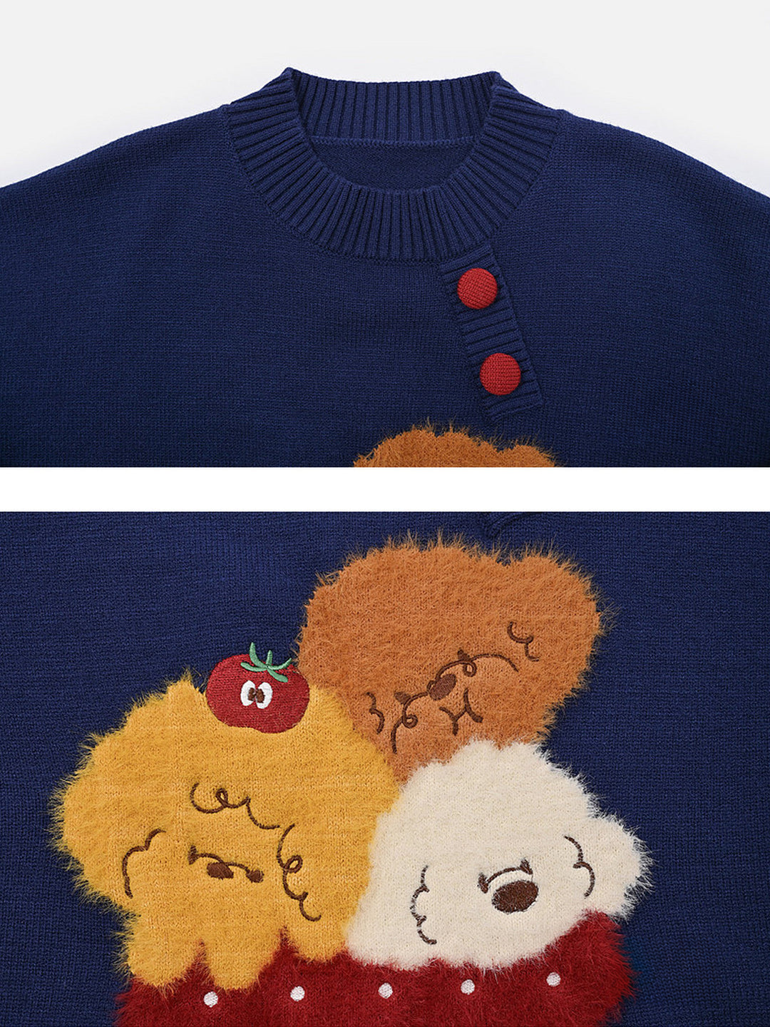 Kawaii Fuzzy Animal Appliqué Sweater