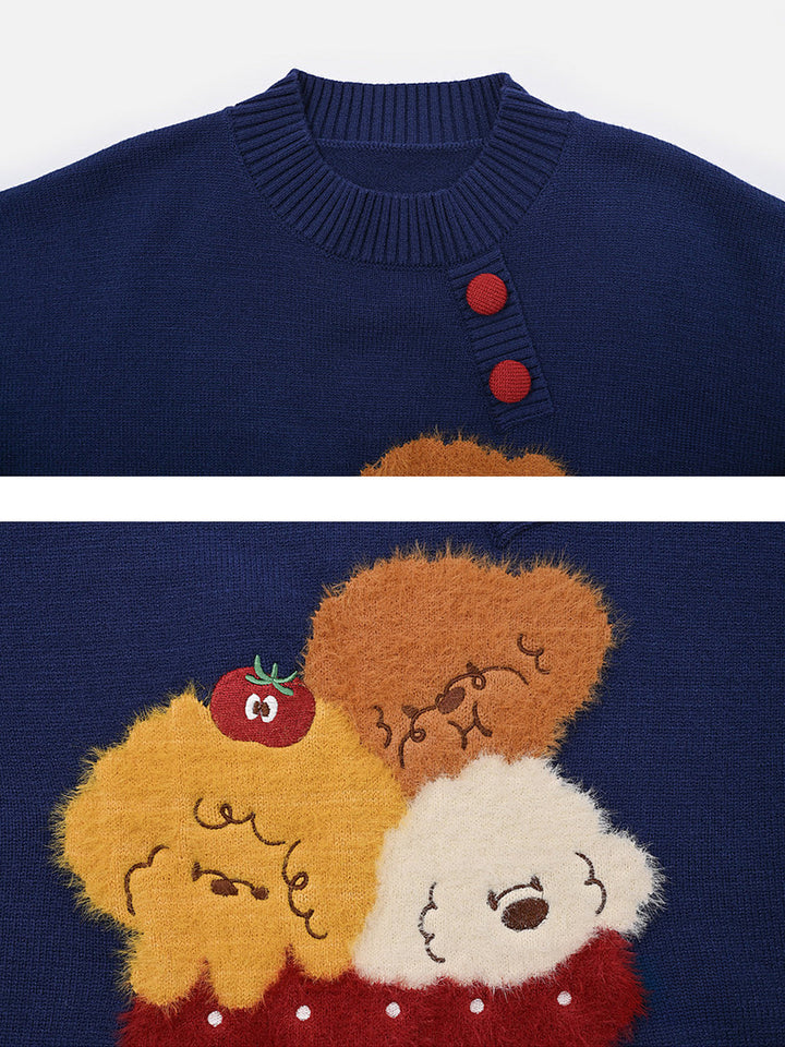 Kawaii Fuzzy Animal Appliqué Sweater