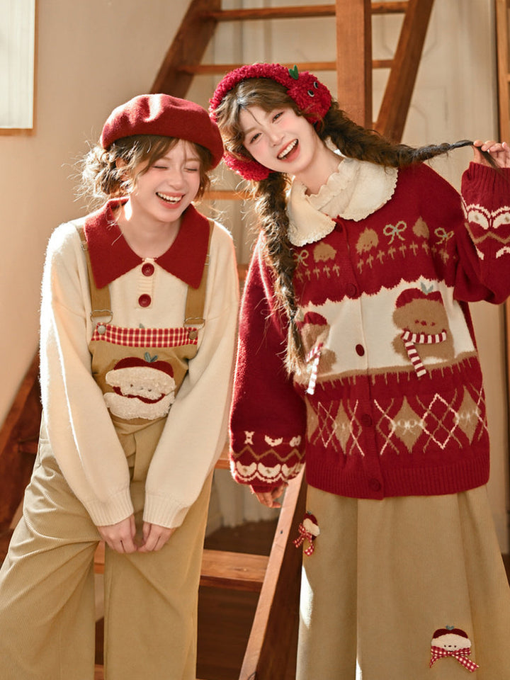 Dog Appliqué Contrast-Collar Sweater