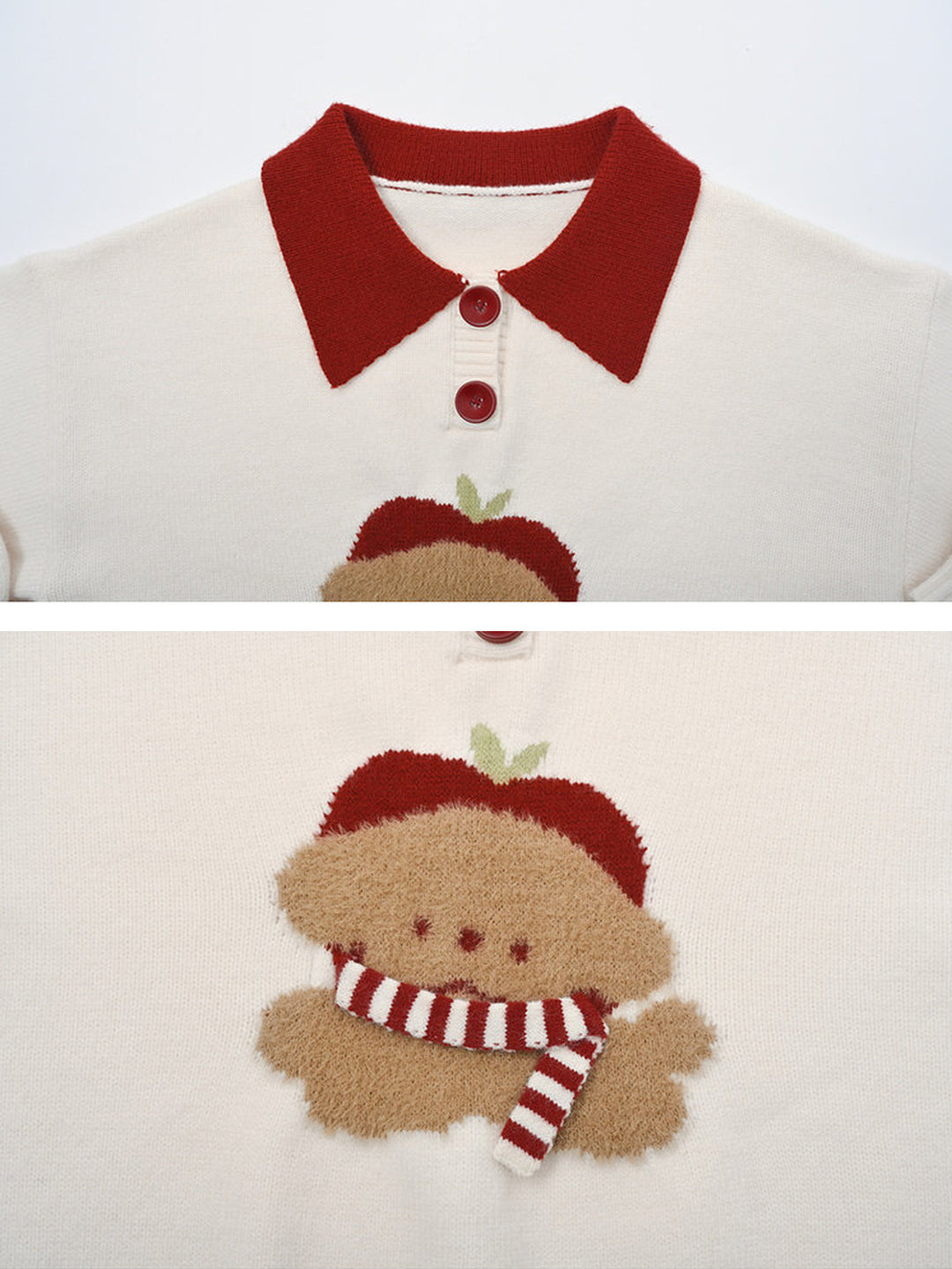 Dog Appliqué Contrast-Collar Sweater