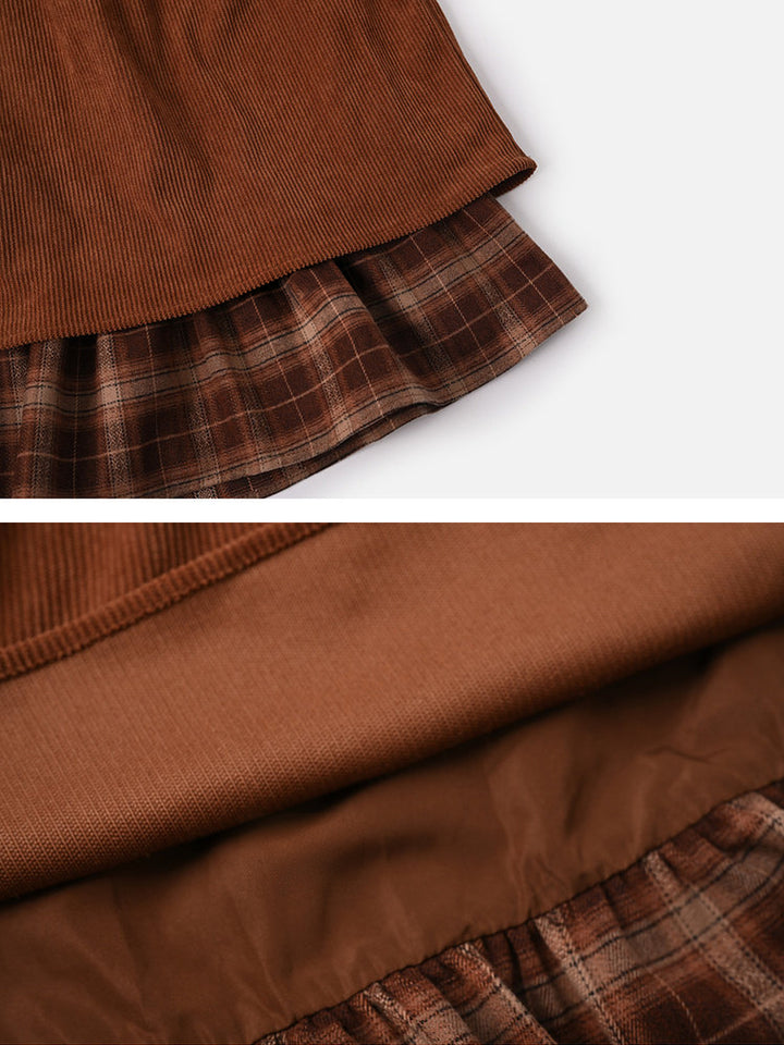 Corduroy Plaid-Hem Maxi Skirt
