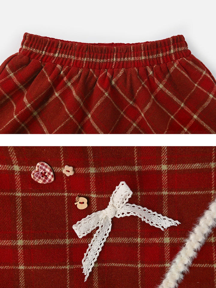 Red Plaid Layered Midi Skirt