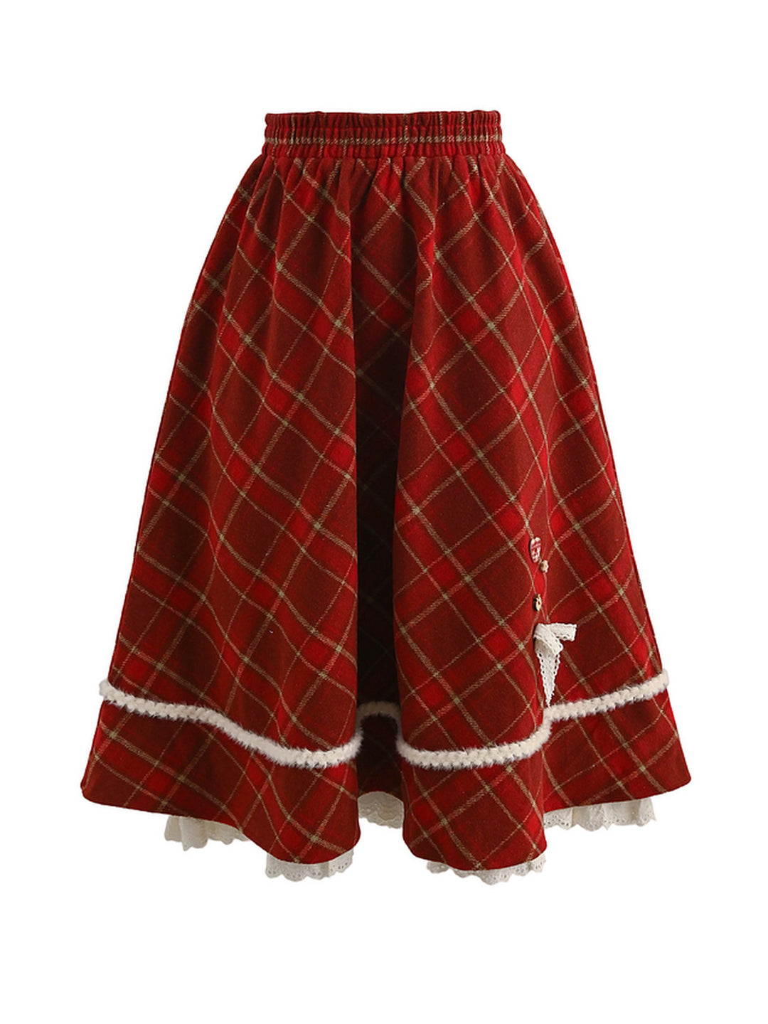 Red Plaid Layered Midi Skirt