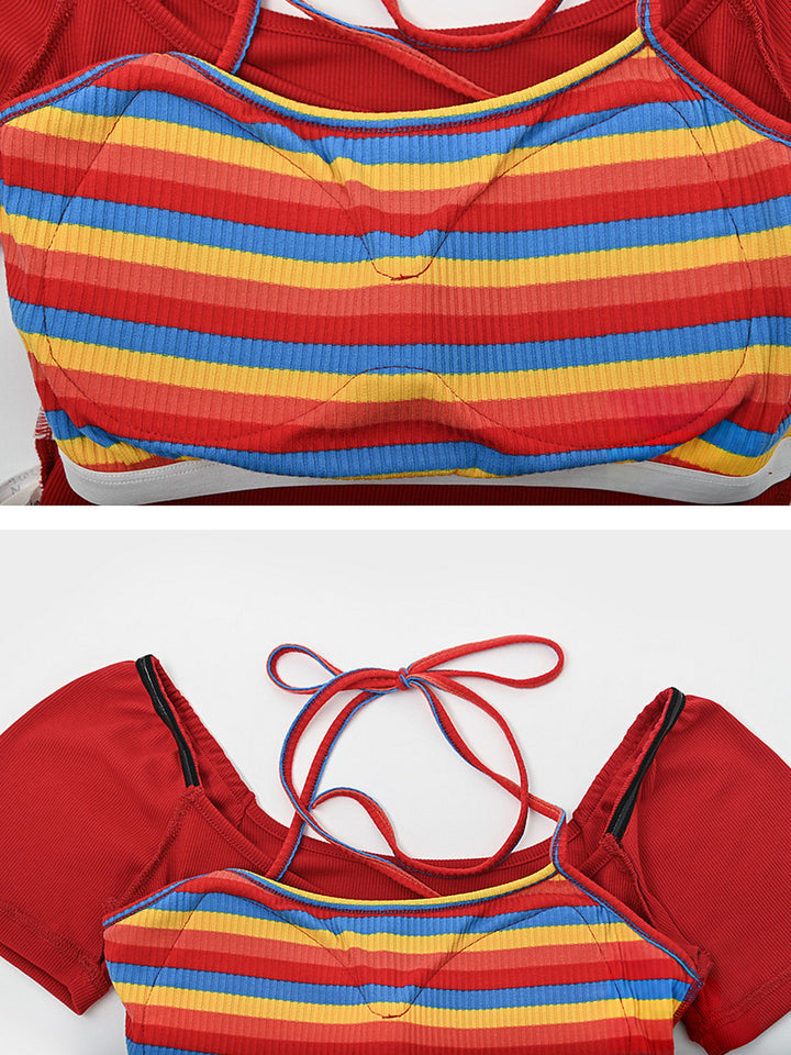 Y2K Cherry Faux Layered Crop Top