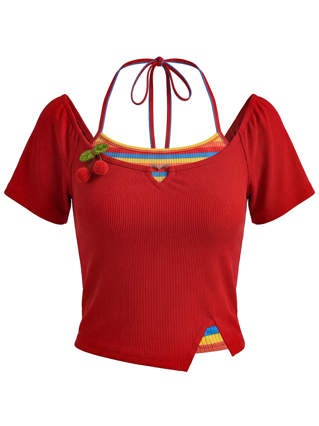 Y2K Cherry Faux Layered Crop Top