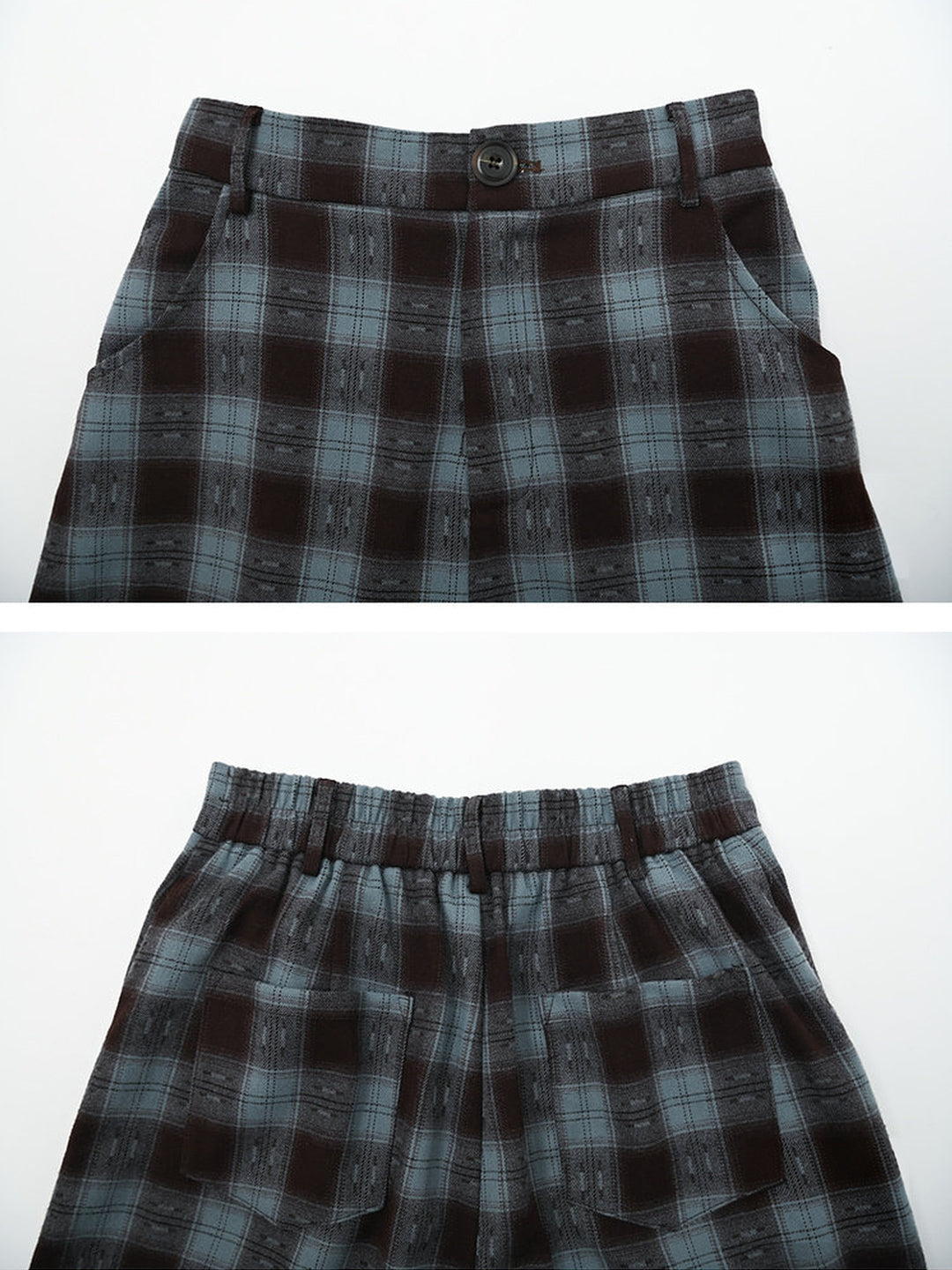 Blue Plaid Teddy Bear Wide Leg Pants