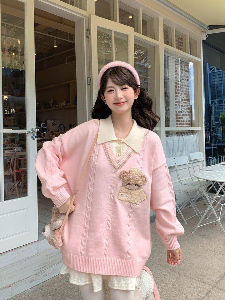Fuzzy Cat Appliqué Knit Sweater