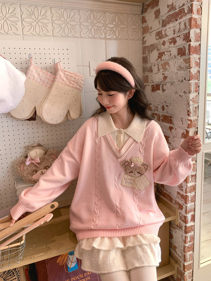 Fuzzy Cat Appliqué Knit Sweater