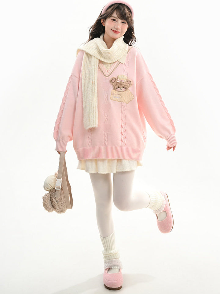 Fuzzy Cat Appliqué Knit Sweater