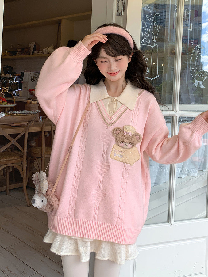 Fuzzy Cat Appliqué Knit Sweater