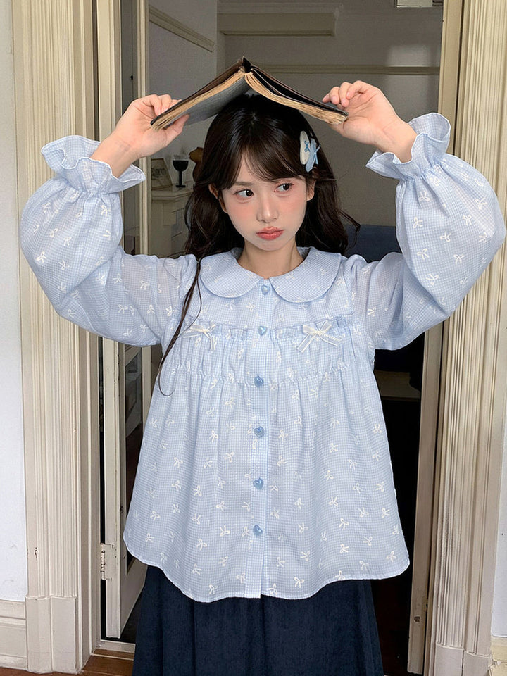 Bow Print Peter Pan Collar Blouse