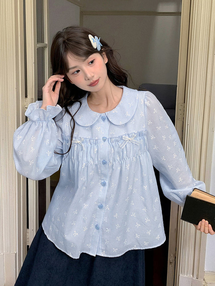Bow Print Peter Pan Collar Blouse