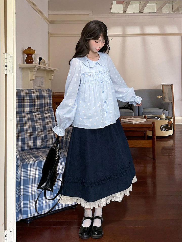 Bow Print Peter Pan Collar Blouse
