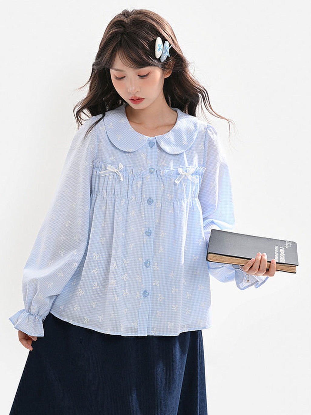Bow Print Peter Pan Collar Blouse