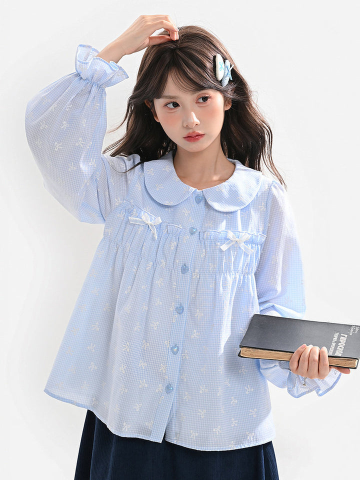 Bow Print Peter Pan Collar Blouse