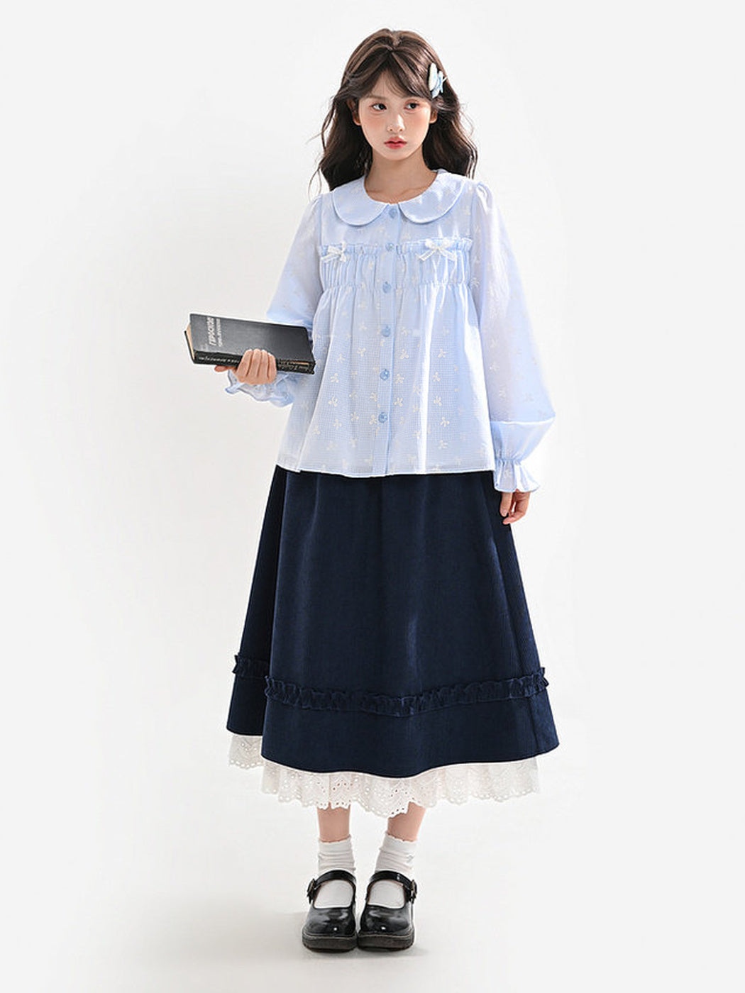 Bow Print Peter Pan Collar Blouse